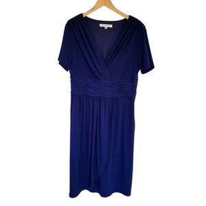 Evan Picone‎ Draped Front Dress Womens Size 16 Navy Blue Short Sleeve